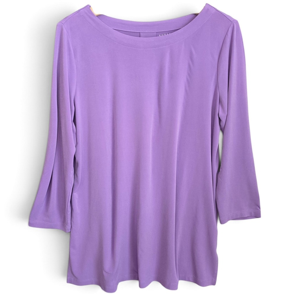 Susan Graver Top Womens Medium Lavender Liquid Knit Oversized Blouse Stretch